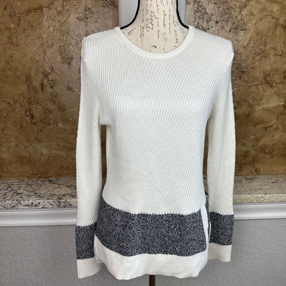 Vince Sweater Women's XL White Black Long Soft Ribbed Stretch